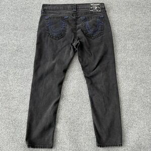 True Religion Rocco Jeans Mens 37x31 Black Relaxed Skinny Contrast Stitch Denim
